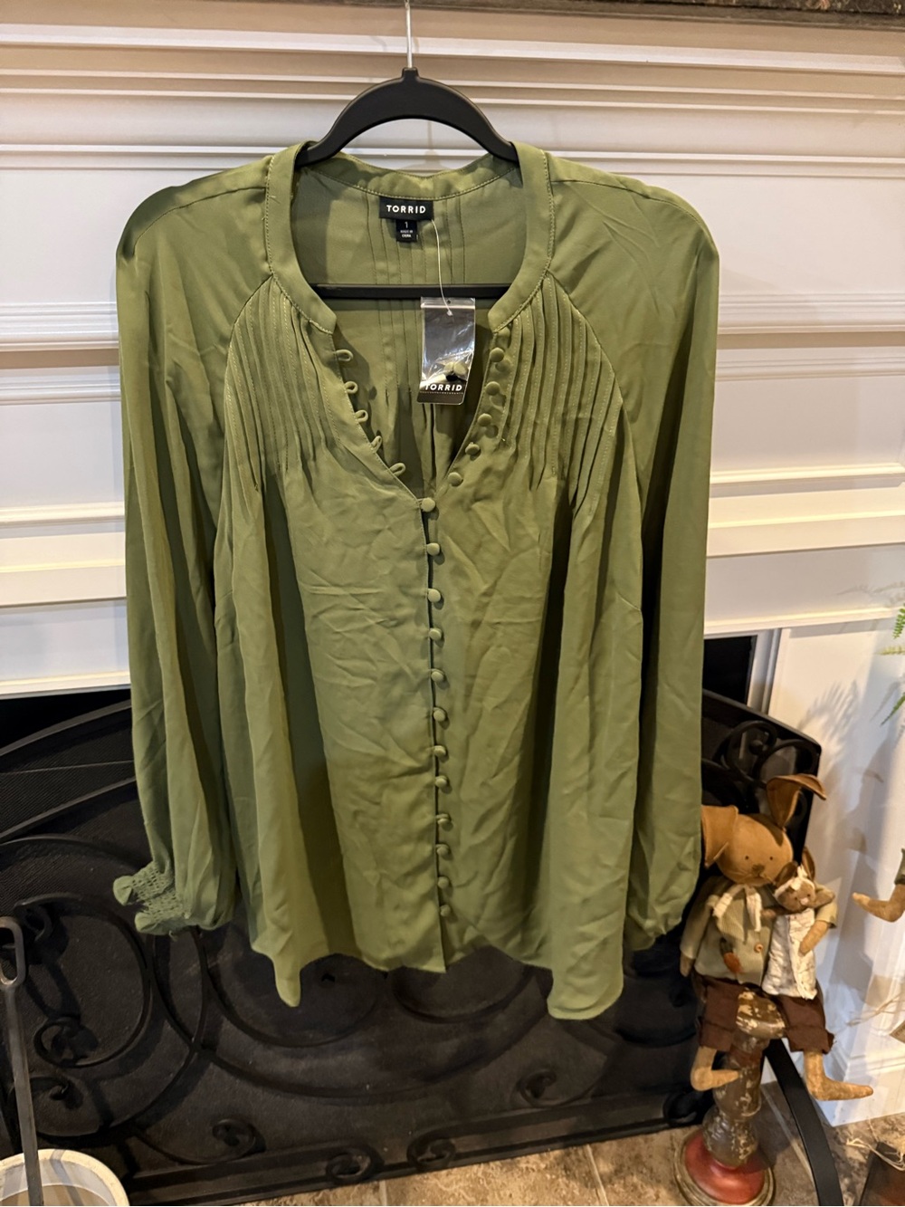 torrid Olive Green Pintuck Button-Front Blouse